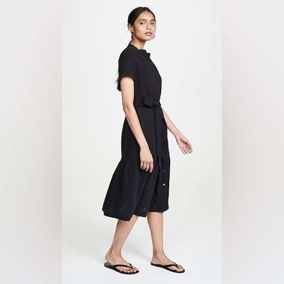 AYR The Kite Midi Dress Cotton Gauze Button Front Pom Pom Tiered Blk PLEASE READ - Picture 3 of 14